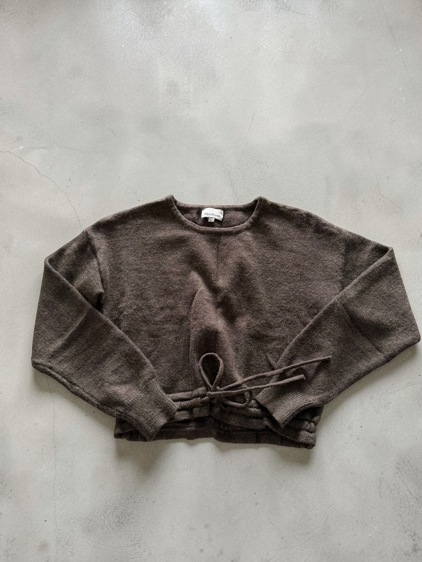 Heartloom Marisa Tie-Front Cropped Knit Sweater In Cocoa - Xs
